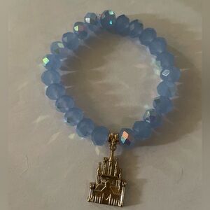Blue Beaded Bracelet with Disney Castle Charm